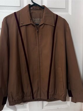 Vintage 1980’s Etienne Aigner Brown Bomber Jacket with Burgundy Stripes